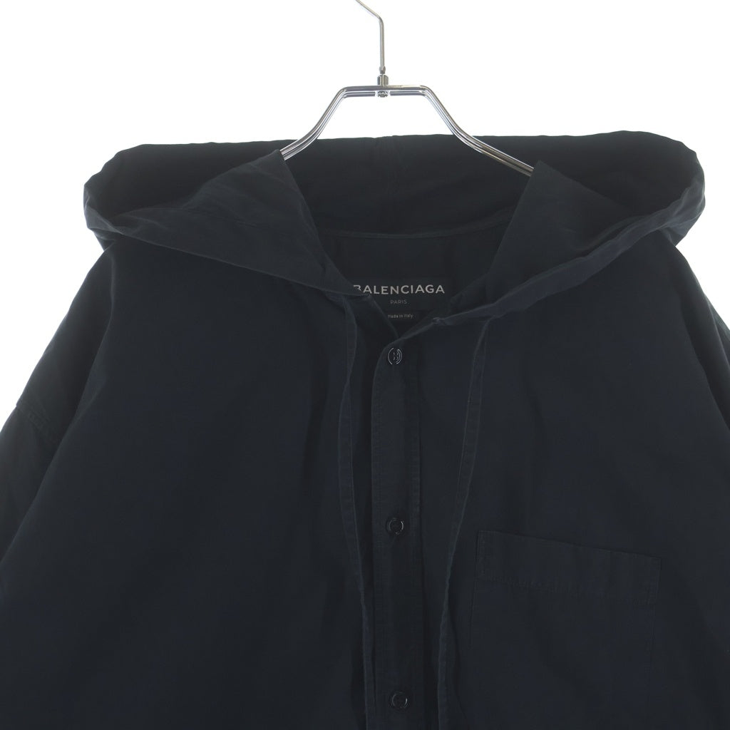 BALENCIAGA(バレンシアガ) 17AW フーデット ドローストリング 胸ポケット 長袖シャツ ブラック 485990 TCB10