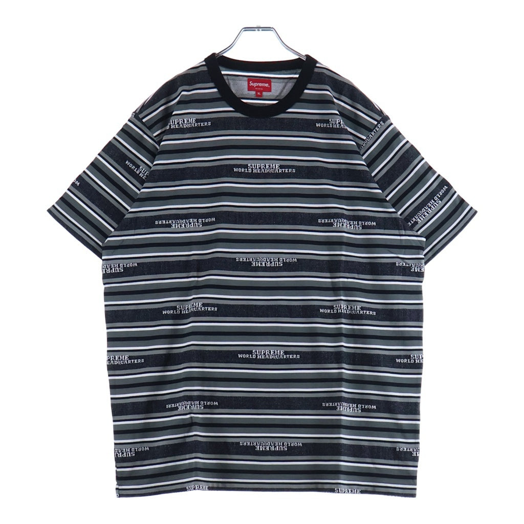 SUPREME(シュプリーム) 18AW HQ Stripe S/S Tee ロゴデザイン ストライプ クルーネック カットソー 半袖Tシャツ ブラック