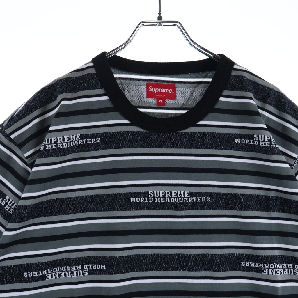 SUPREME(シュプリーム) 18AW HQ Stripe S/S Tee ロゴデザイン ストライプ クルーネック カットソー 半袖Tシャツ ブラック