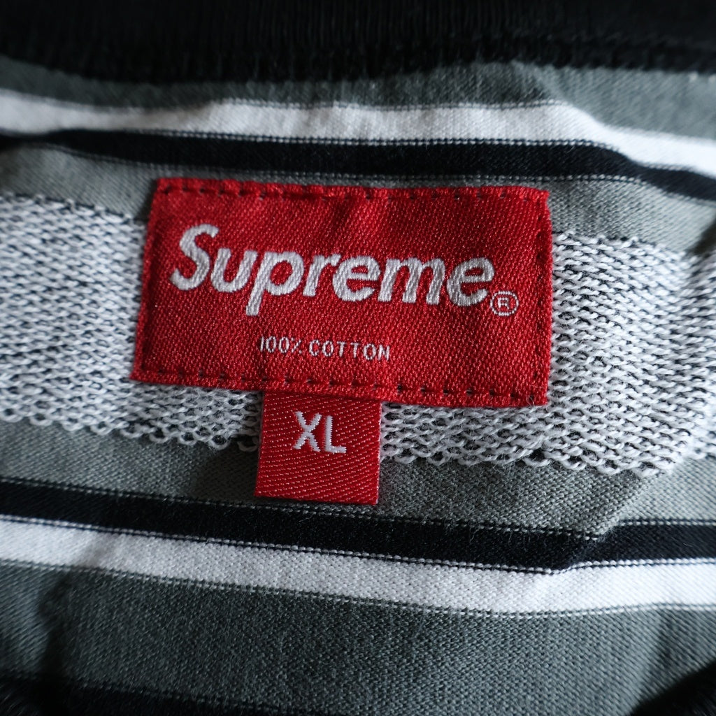 SUPREME(シュプリーム) 18AW HQ Stripe S/S Tee ロゴデザイン ストライプ クルーネック カットソー 半袖Tシャツ ブラック