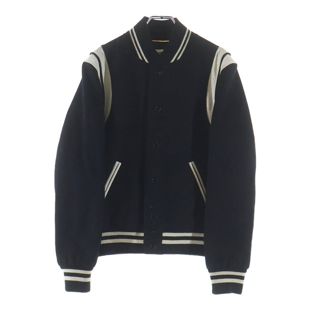 SAINT LAURENT PARIS(サンローランパリ) TEDDY JACKET テディジャケット レザートリムウールスタジアムジャンパー ブルゾン レディース ブラック 376283 Y180W