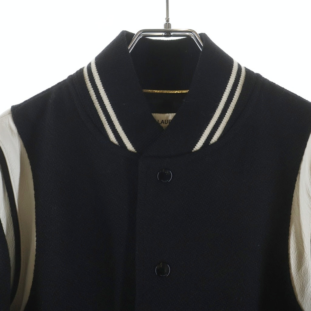 SAINT LAURENT PARIS(サンローランパリ) TEDDY JACKET テディジャケット レザートリムウールスタジアムジャンパー ブルゾン レディース ブラック 376283 Y180W