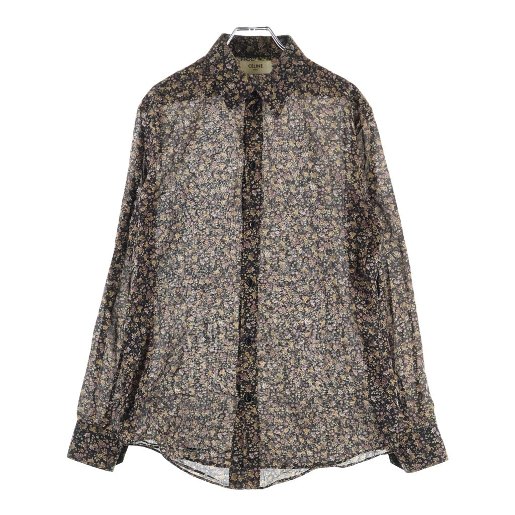 CELINE(セリーヌ) レギュラーカラー フラワープリント 長袖シアーシャツ ブラック 2C239056I