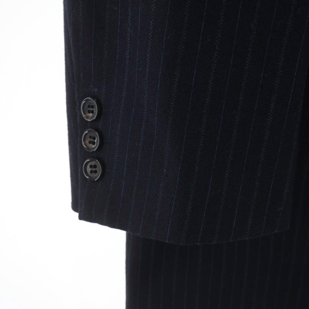 COMME des GARCONS HOMME(コムデギャルソンオム) ピークドラペル ストライプ柄 シングルテーラードジャケット ネイビー HS-08009