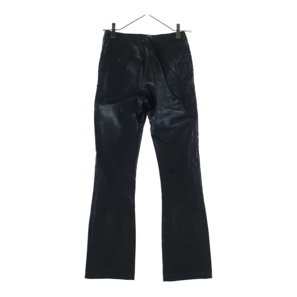 CHROME HEARTS(クロムハーツ) FLEURKNEE フレアニー クロスパッチ レザーパンツ ブラック