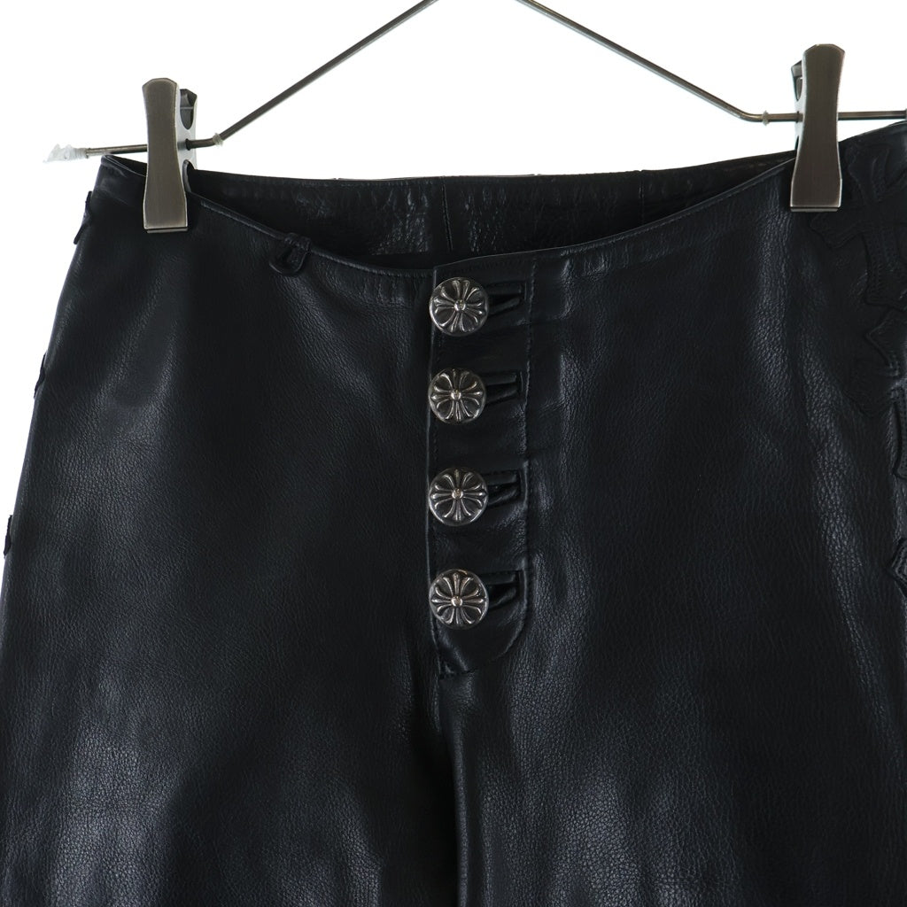CHROME HEARTS(クロムハーツ) FLEURKNEE フレアニー クロスパッチ レザーパンツ ブラック