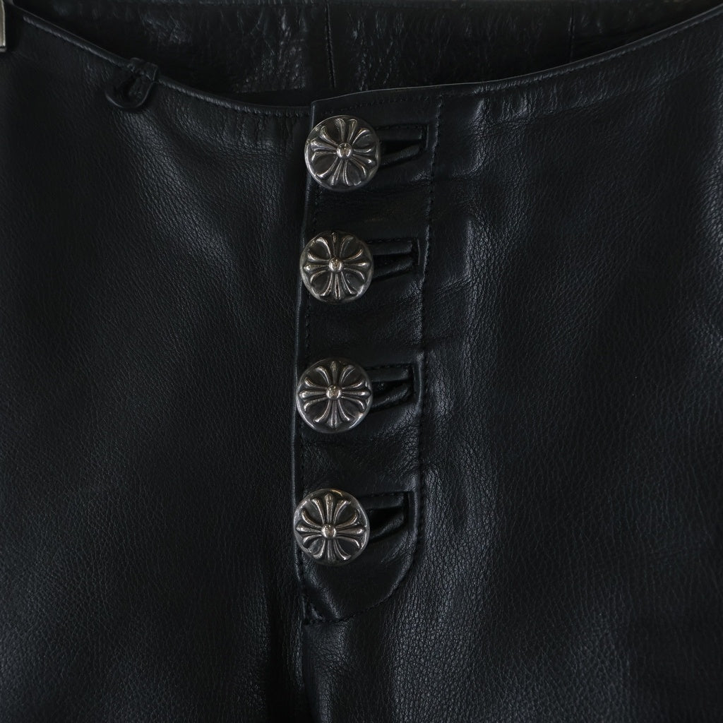 CHROME HEARTS(クロムハーツ) FLEURKNEE フレアニー クロスパッチ レザーパンツ ブラック
