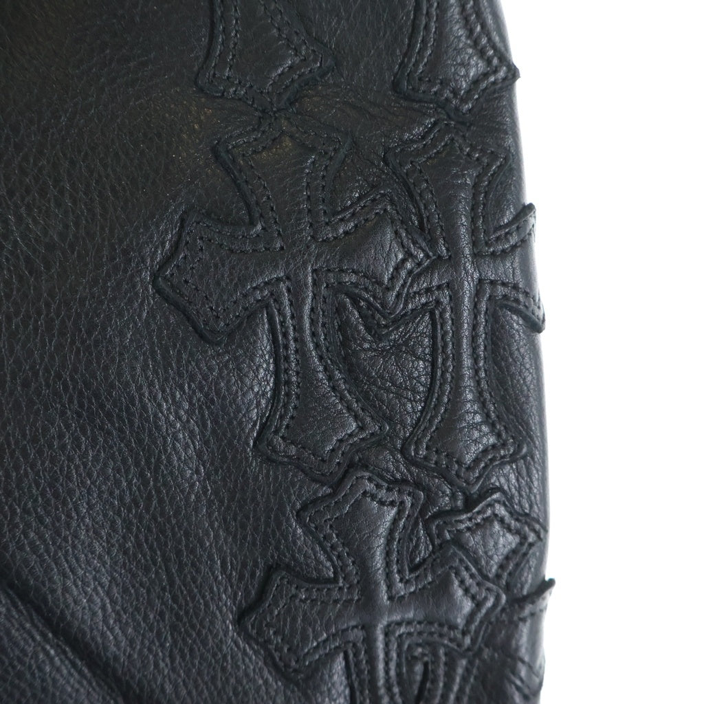 CHROME HEARTS(クロムハーツ) FLEURKNEE フレアニー クロスパッチ レザーパンツ ブラック