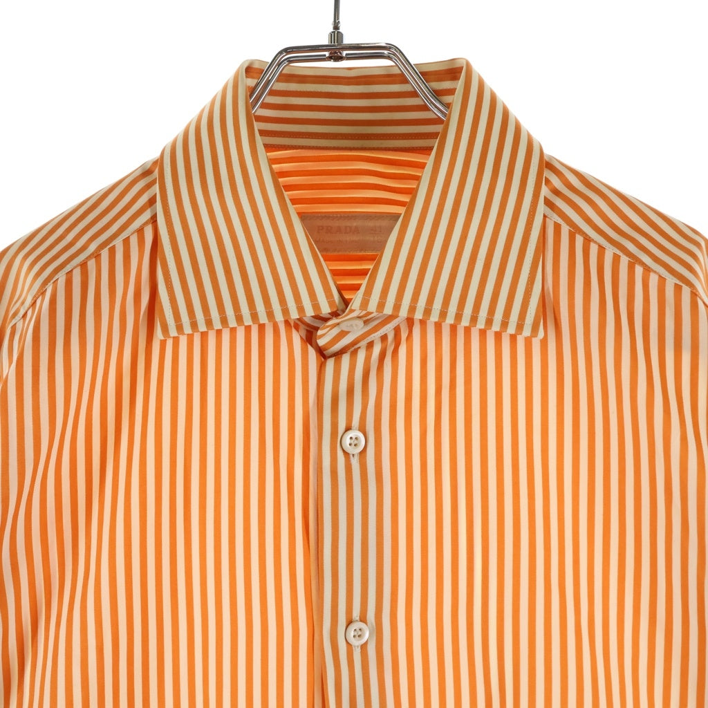 PRADA(プラダ) Cotton Striped Long-Sleeved Shirt コットンストライプ長袖シャツ オレンジ