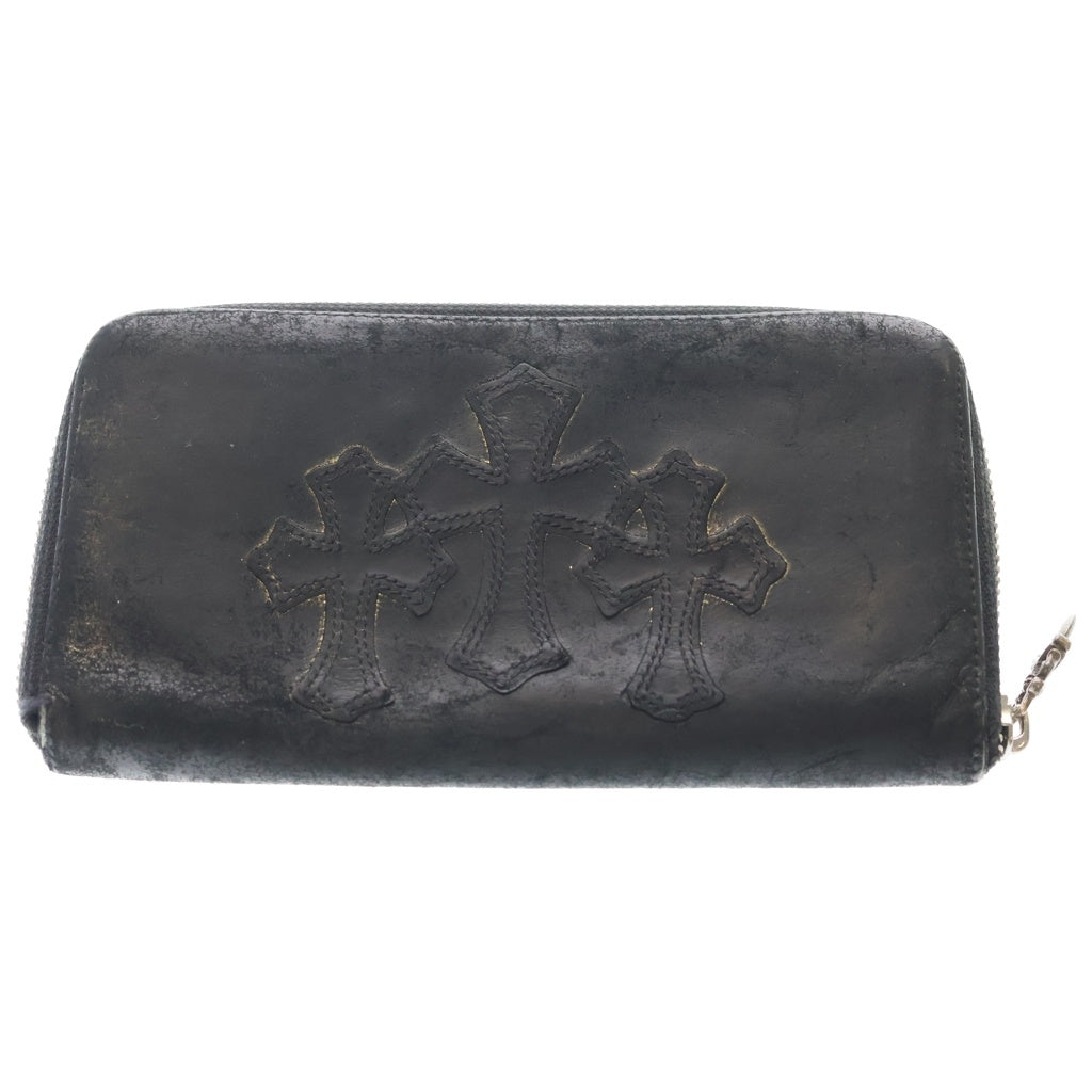 CHROME HEARTS(クロムハーツ) REC F ZIP 3セメタリー クロスパッチ ラウンドファスナーウォレット 長財布 ブラック/ゴールド
