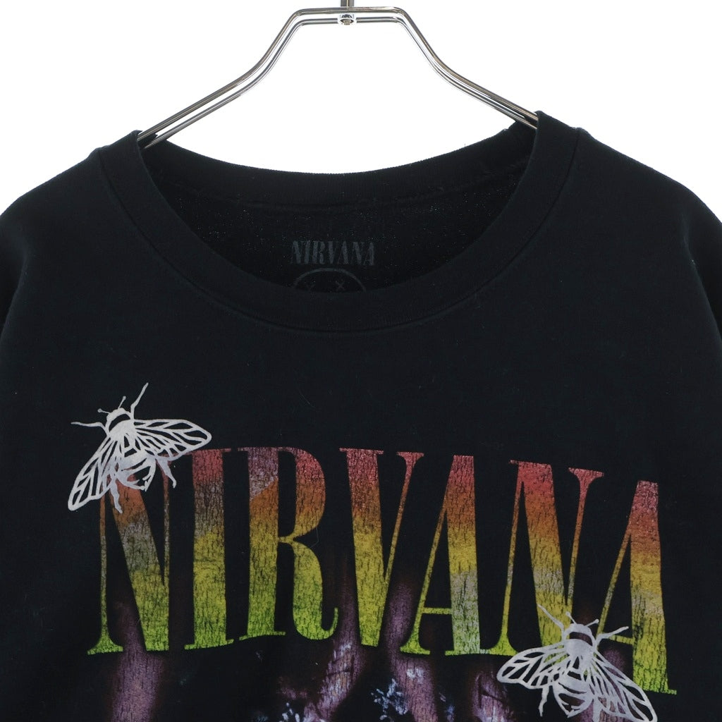 NO BRAND(ノーブランド) NIRVANA ニルヴァーナ フロントプリント クルーネックスウェット トレーナー ブラック