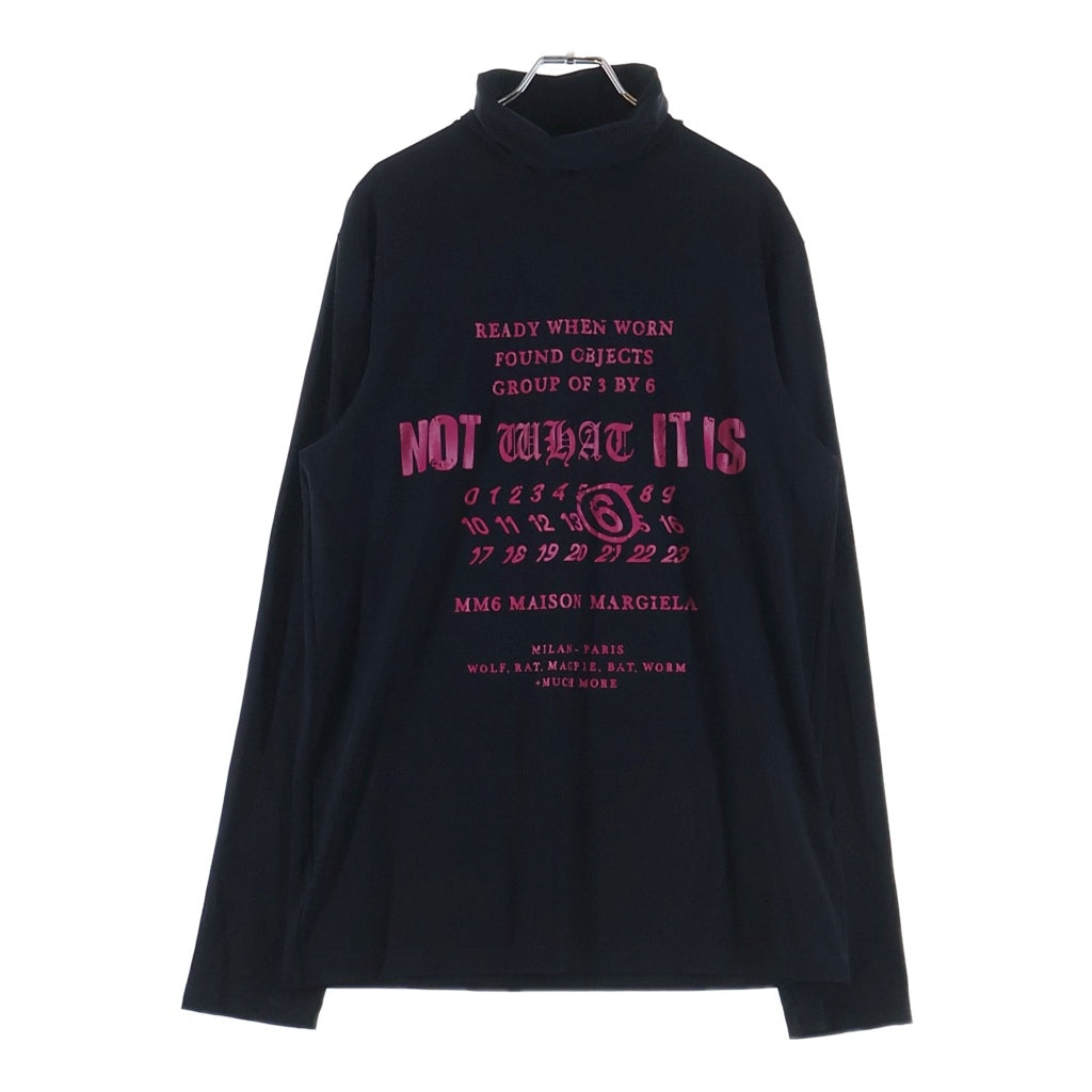 MM6 Maison Margiela(エムエムシックスメゾンマルジェラ) 24AW Turtleneck Long sleeve T shirt タートルネック 長袖プリントTシャツ カットソー ブラック SH2NH0006