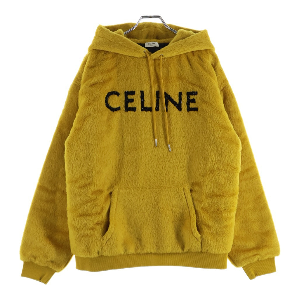 CELINE(セリーヌ) 22AW ファジーウール ロゴデザイン ルーズフィット ロゴデザイン フーデッド スウェットパーカー イエロー 2Y964925R