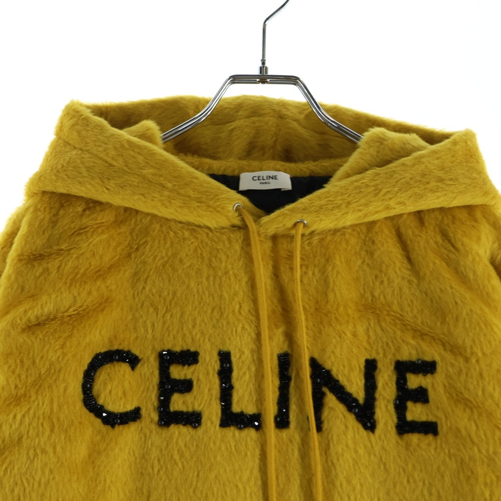 CELINE(セリーヌ) 22AW ファジーウール ロゴデザイン ルーズフィット ロゴデザイン フーデッド スウェットパーカー イエロー 2Y964925R