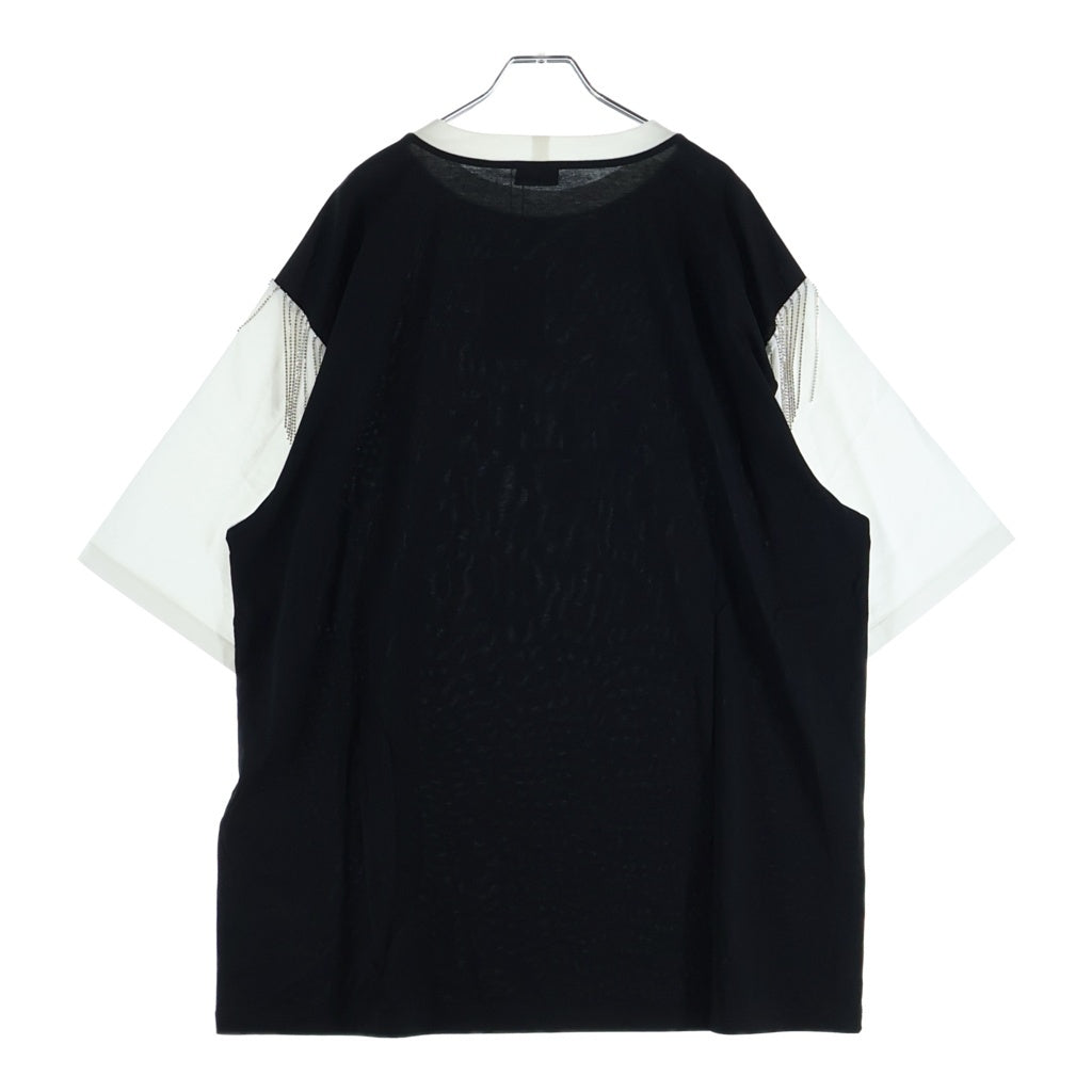 CELINE(セリーヌ) 22AW FRINGE OVERSIZED LOGO PRINT T-SHIRT フリンジ オーバーサイズ ロゴプリント クルーネック カットソー 半袖Tシャツ ブラック/ホワイト 2X29C671Q