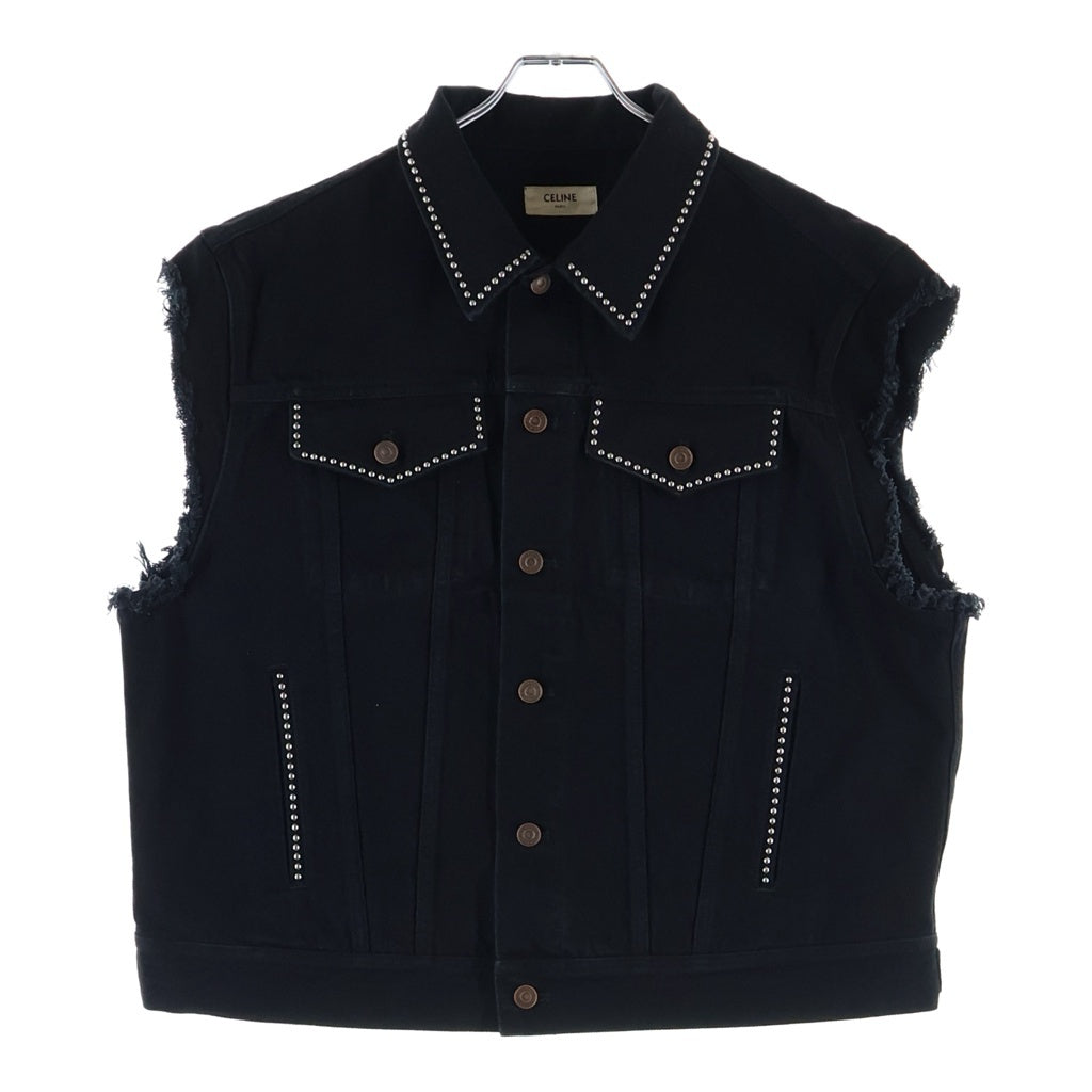 CELINE(セリーヌ) 22SS スタッズ装飾 カットオフ デニムベスト ブラック 2Q438626Q