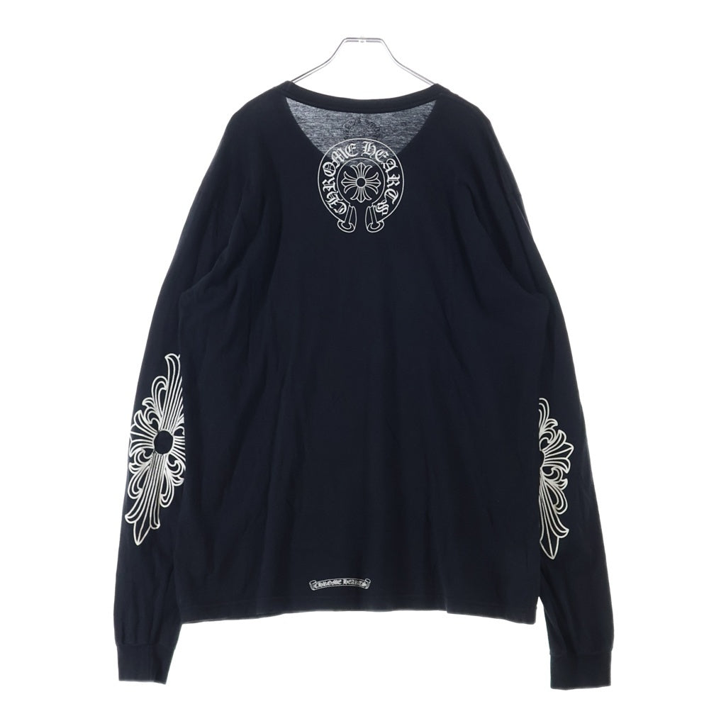 CHROME HEARTS(クロムハーツ) NECK LOGO L/S TEE ネックロゴ アームフローラル クルーネック カットソー 長袖Tシャツ ブラック