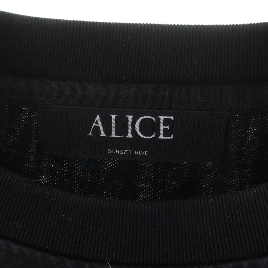 Alice Hollywood(アリス ハリウッド) フロントロゴデザイン アーム切り替え クルーネック カットソー 長袖Tシャツ ブラック