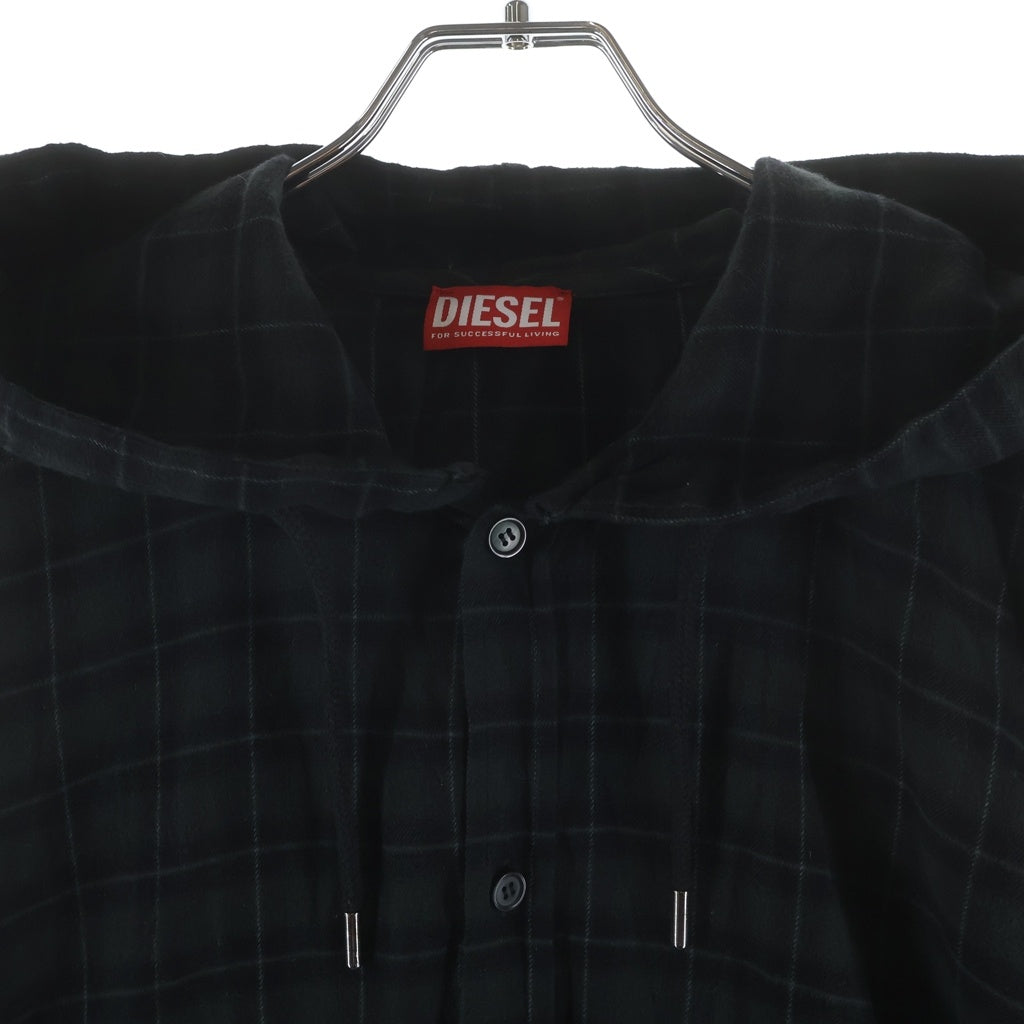 DIESEL(ディーゼル) バックロゴデザイン チェック柄 フーデッド 長袖シャツ ブラック A16214