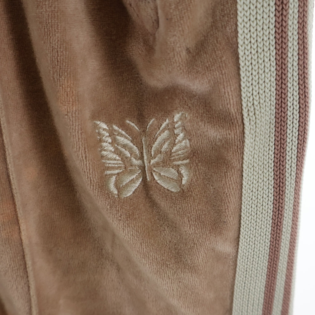 Needles(ニードルス) 23SS NARROW TRACK PANT ナロー ロゴデザイン ベロア トラックパンツ ピンク