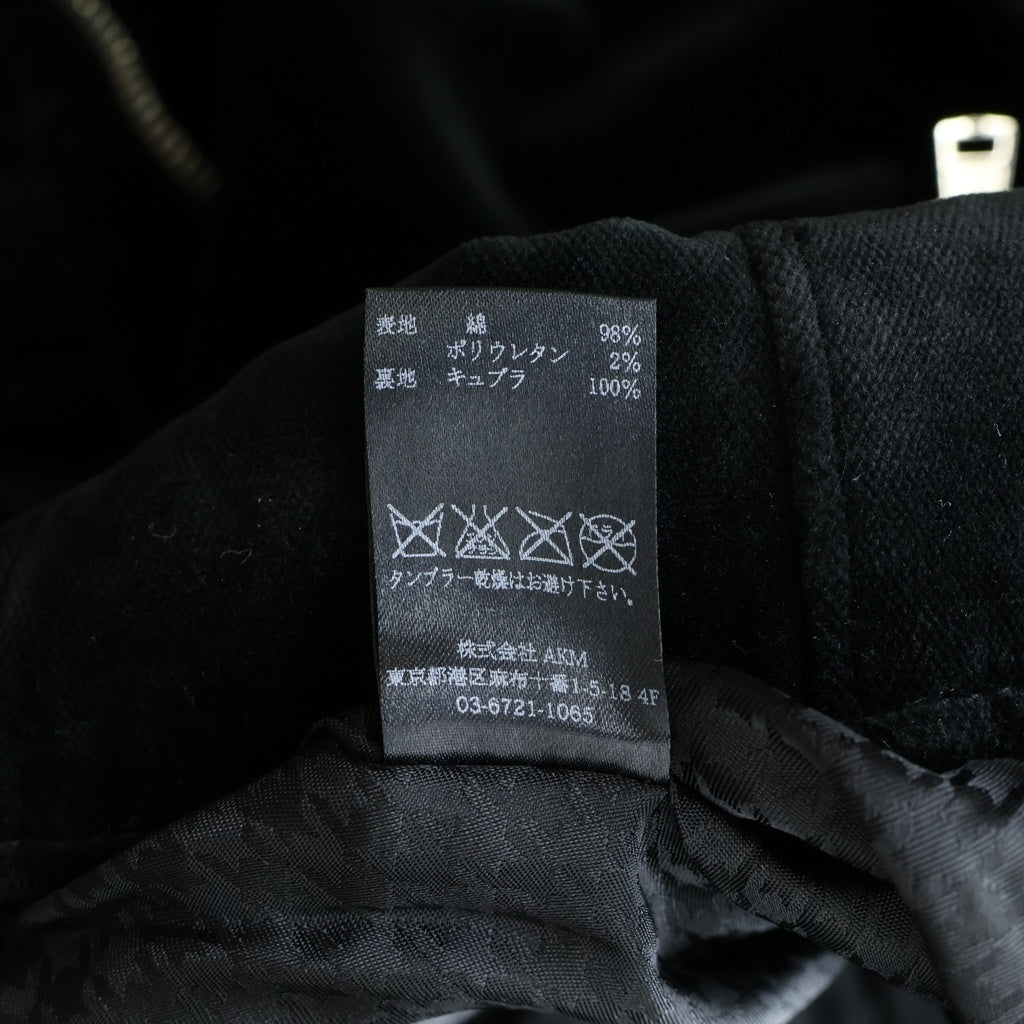 1 PIU 1 UGUALE 3 RELAX(ウノピゥウノウグァーレトレ) ITALY VELVETEEN RIDERS JACKET イタリー ベルベティーン ダブルライダースジャケット ブラック