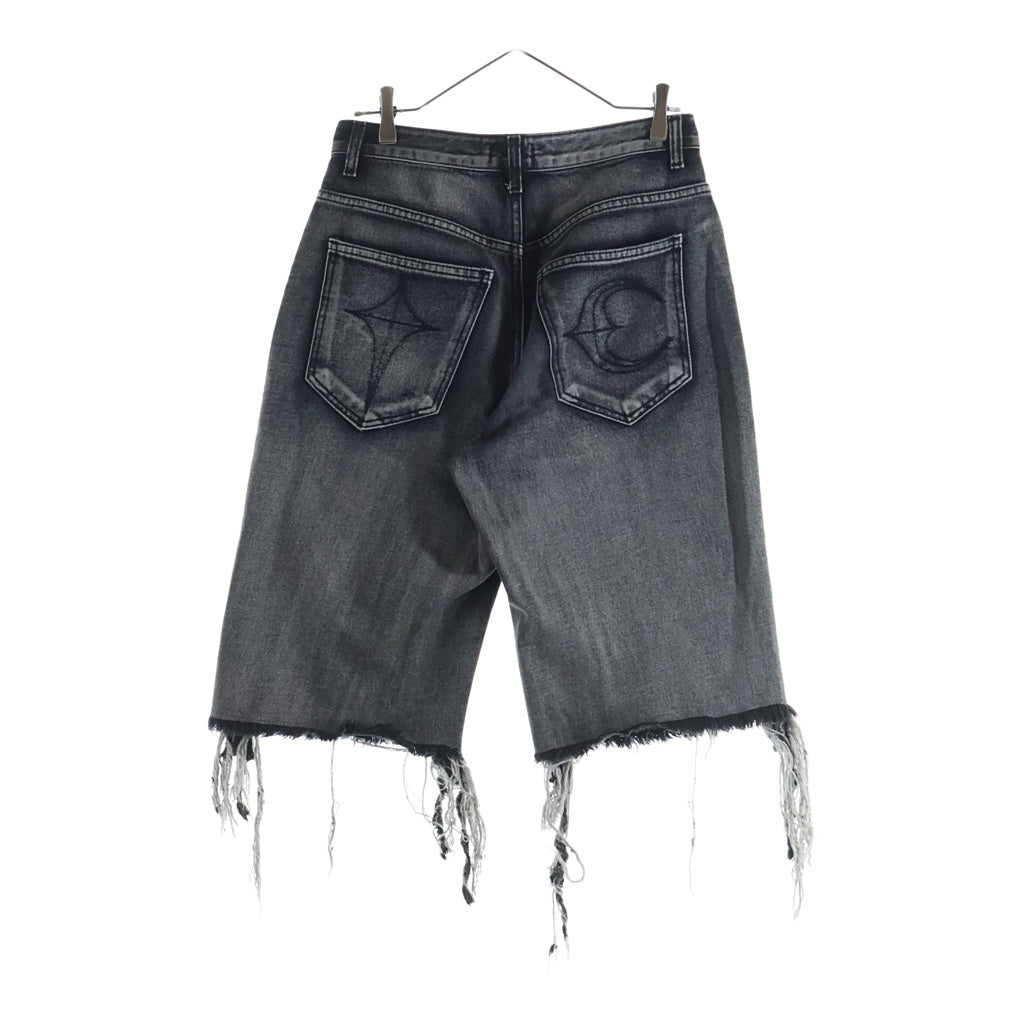 THUG CLUB(サグクラブ) DOUBLE KNEE DAMAGE SHORTS ダブルニー ダメージデニムショーツ ブラック TC24PT0302