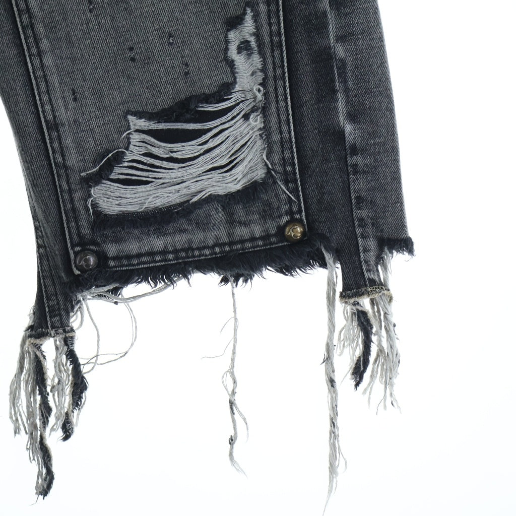 THUG CLUB(サグクラブ) DOUBLE KNEE DAMAGE SHORTS ダブルニー ダメージデニムショーツ ブラック TC24PT0302