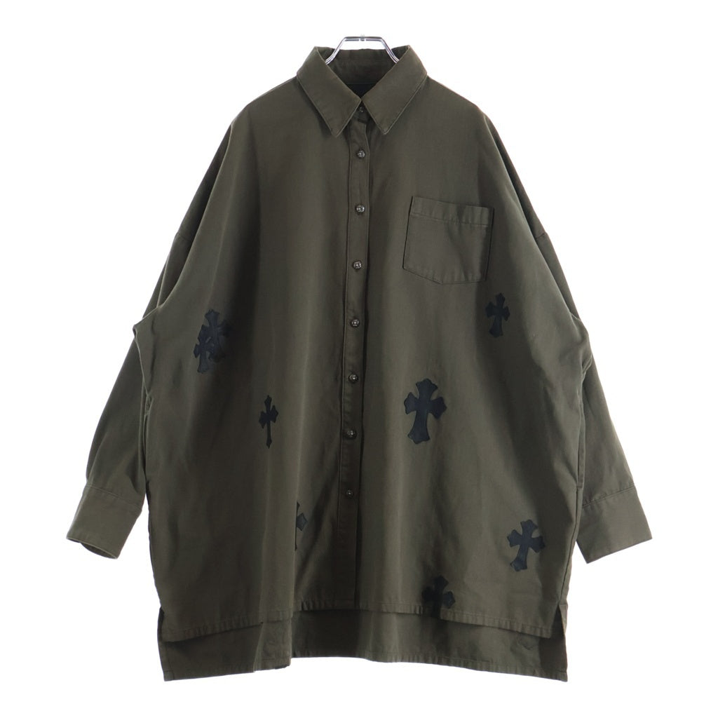 CHROME HEARTS(クロムハーツ) Y NOT MAHAL KITA ワイノット マハルキタ クロスパッチ クロスボールボタン 長袖シャツ カーキ/ブラック