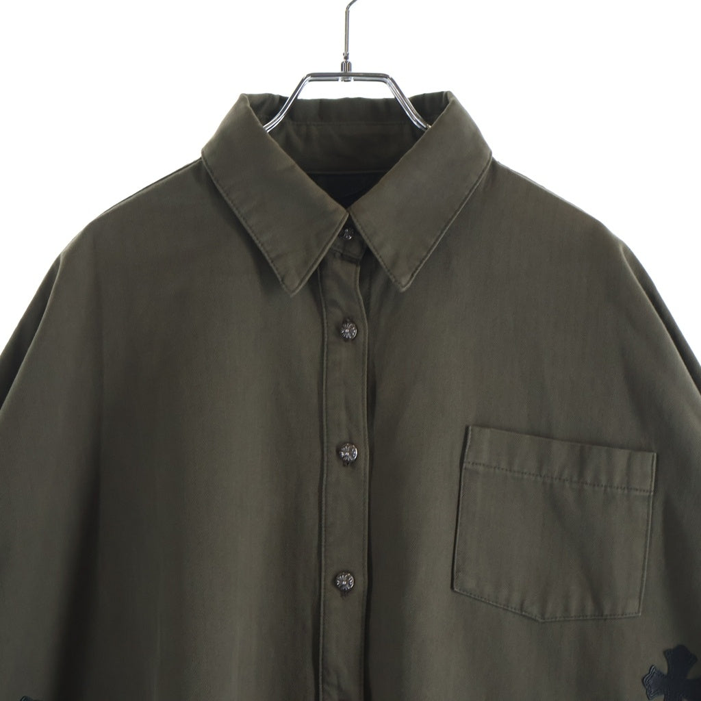 CHROME HEARTS(クロムハーツ) Y NOT MAHAL KITA ワイノット マハルキタ クロスパッチ クロスボールボタン 長袖シャツ カーキ/ブラック