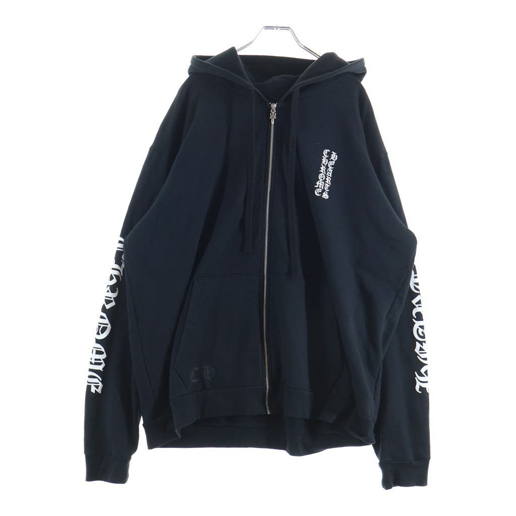 CHROME HEARTS(クロムハーツ) SWTSHRT HD ZIP 袖ロゴ フーディー ジップアップパーカー ブラック
