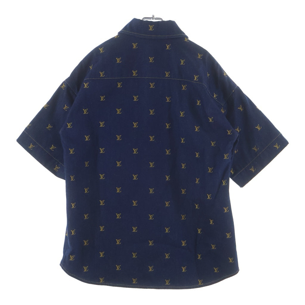LOUIS VUITTON(ルイヴィトン) 24SS EMBROIDERY LV DENIM SHORT SS SHIRT RM241 JX1 HQS90W LVロゴ刺繍 シグネチャーデニム半袖シャツ ブルー