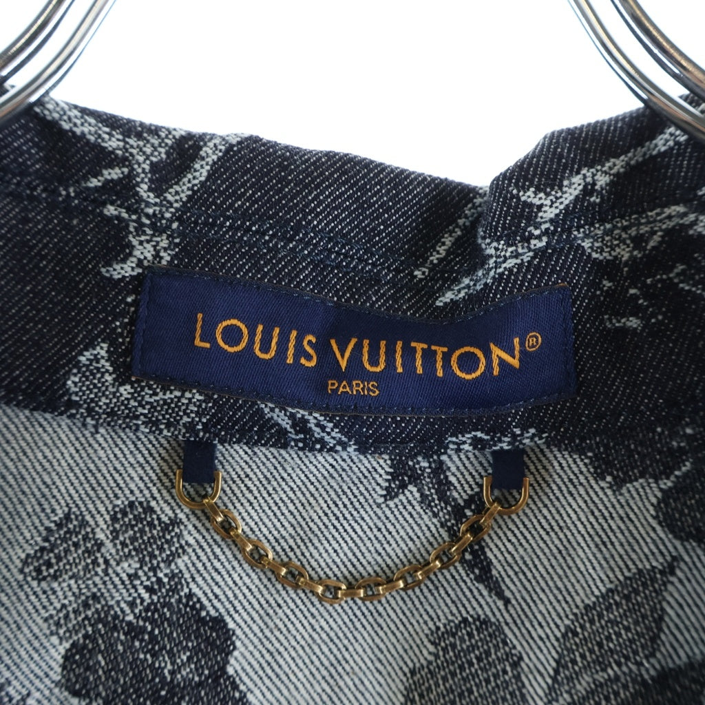 LOUIS VUITTON(ルイヴィトン) 24AW ロゴ刺繍 フラワー総柄 デニム半袖シャツ インディゴ RM242MM LJG HRS25
