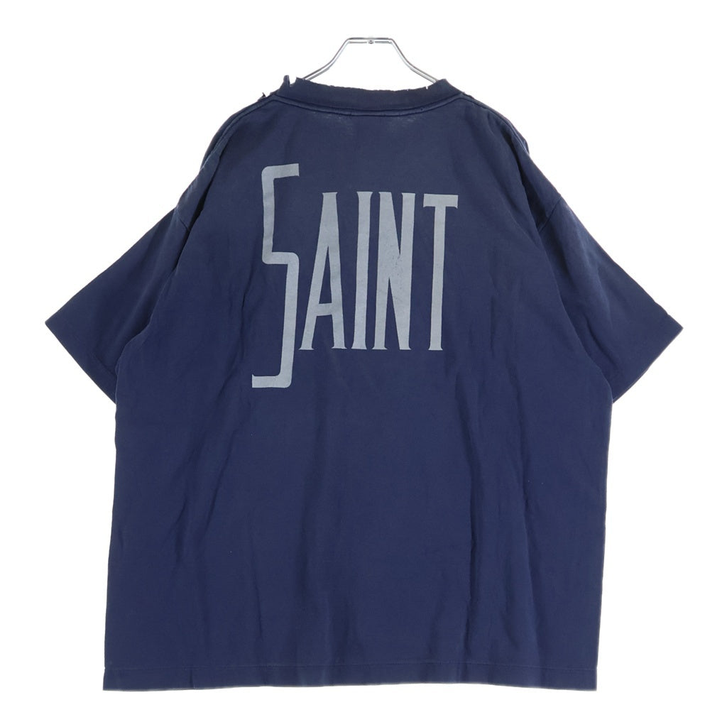SAINT MICHAEL(セントマイケル) DNF SS TEE FANTASIA フロントデザイン ダメージ加工 クルーネック カットソー 半袖Tシャツ ブルー SM-HR8-0000-C65