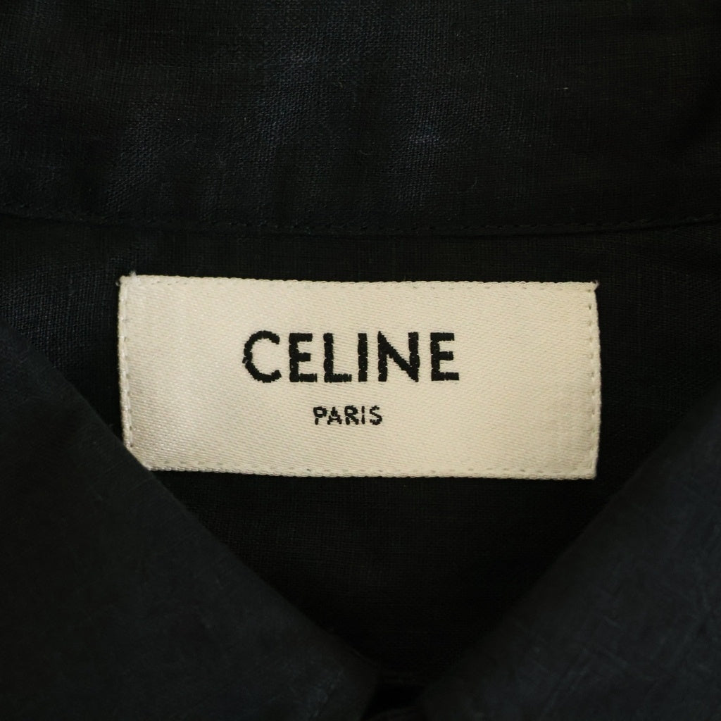 CELINE(セリーヌ) トリンオフロゴデザイン レギュラーカラー リネン 長袖シャツ ブラック 2C98217OU.38NO