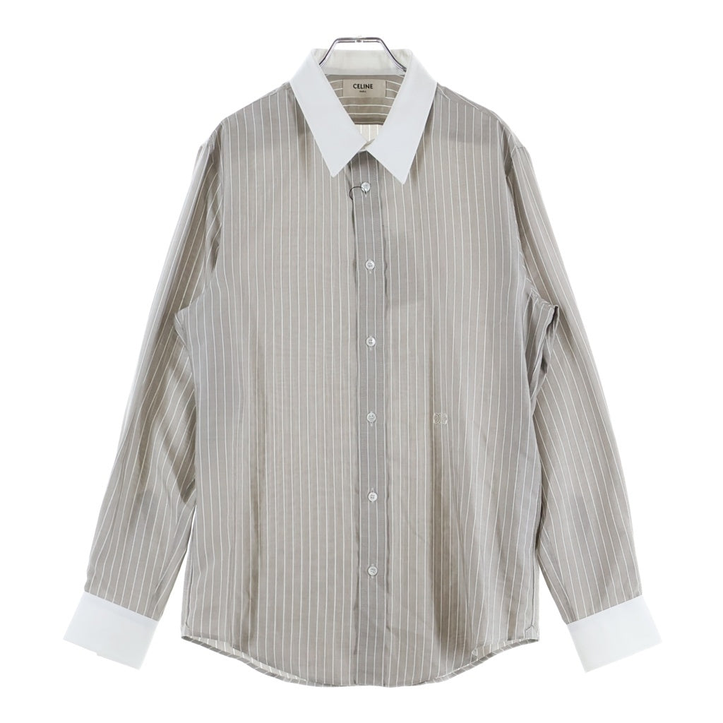 CELINE(セリーヌ) 23AW カーナビールーズ シルクストライプ 長袖シャツ グレー 2C72A948S
