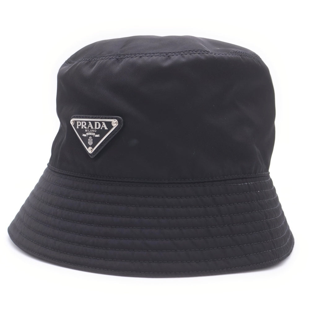 PRADA(プラダ) RE-NYLON リナイロン ラバー トライアングルロゴ バケットハット 帽子 ブラック 2HC137