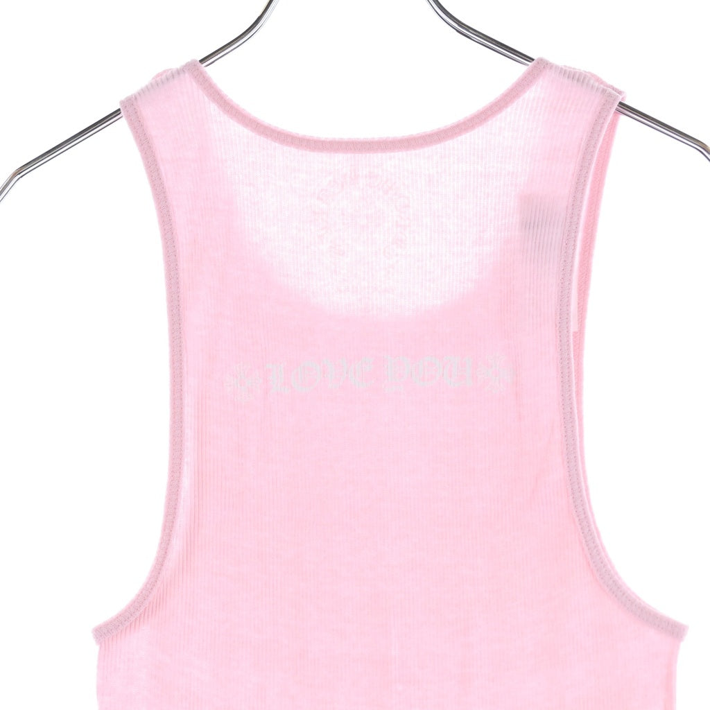 CHROME HEARTS(クロムハーツ) RIB TANK ネックロゴプリント ロングタンクトップ ピンク/ホワイト レディース