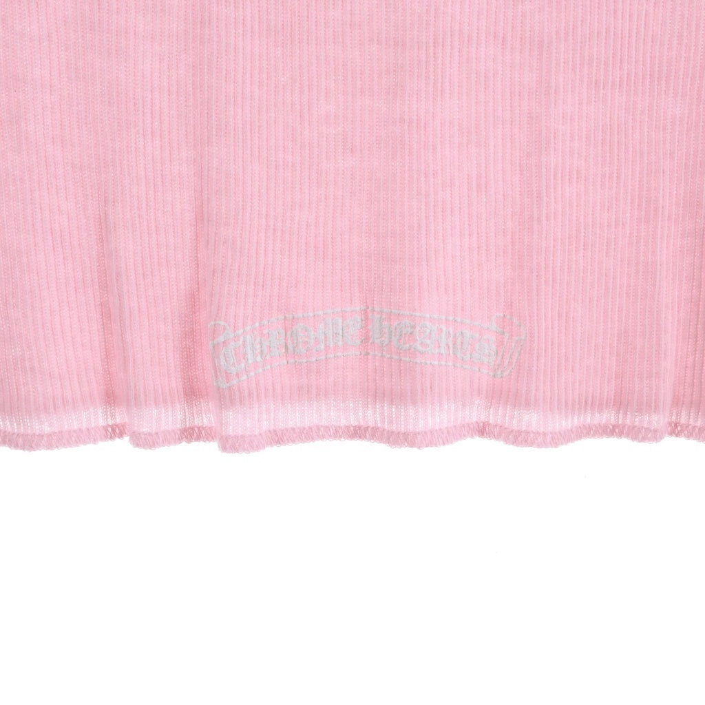 CHROME HEARTS(クロムハーツ) RIB TANK ネックロゴプリント ロングタンクトップ ピンク/ホワイト レディース
