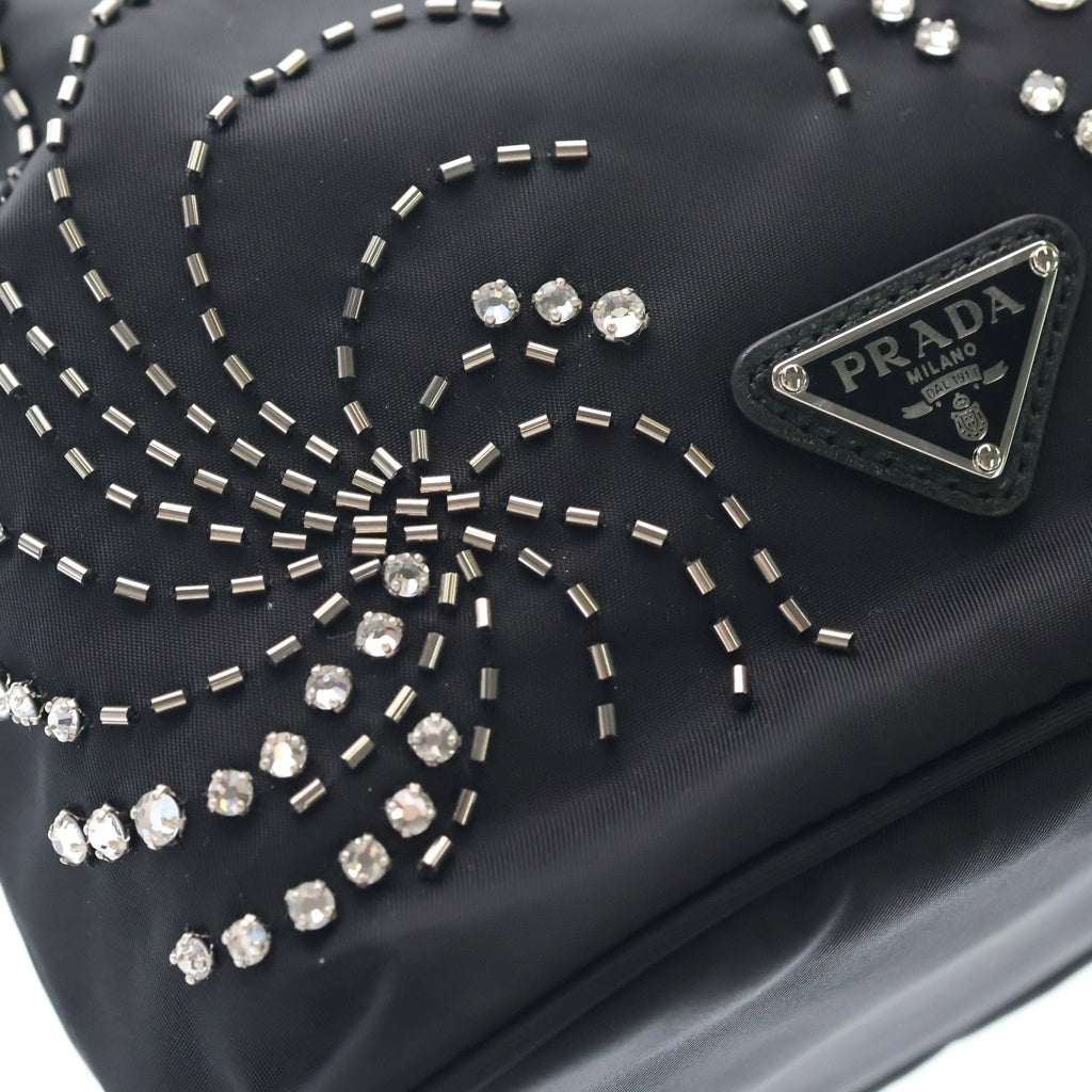 PRADA(プラダ) リナイロン トライアングルロゴ ラインストーンバケット