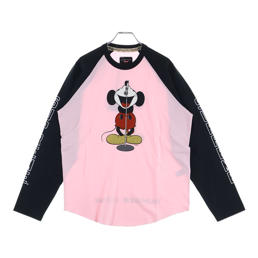 SUPREME(シュプリーム) 25AW×NUMBER(N)INE ミッキーマウスラグラン長袖Tシャツ カットソー ブラック/ピンク