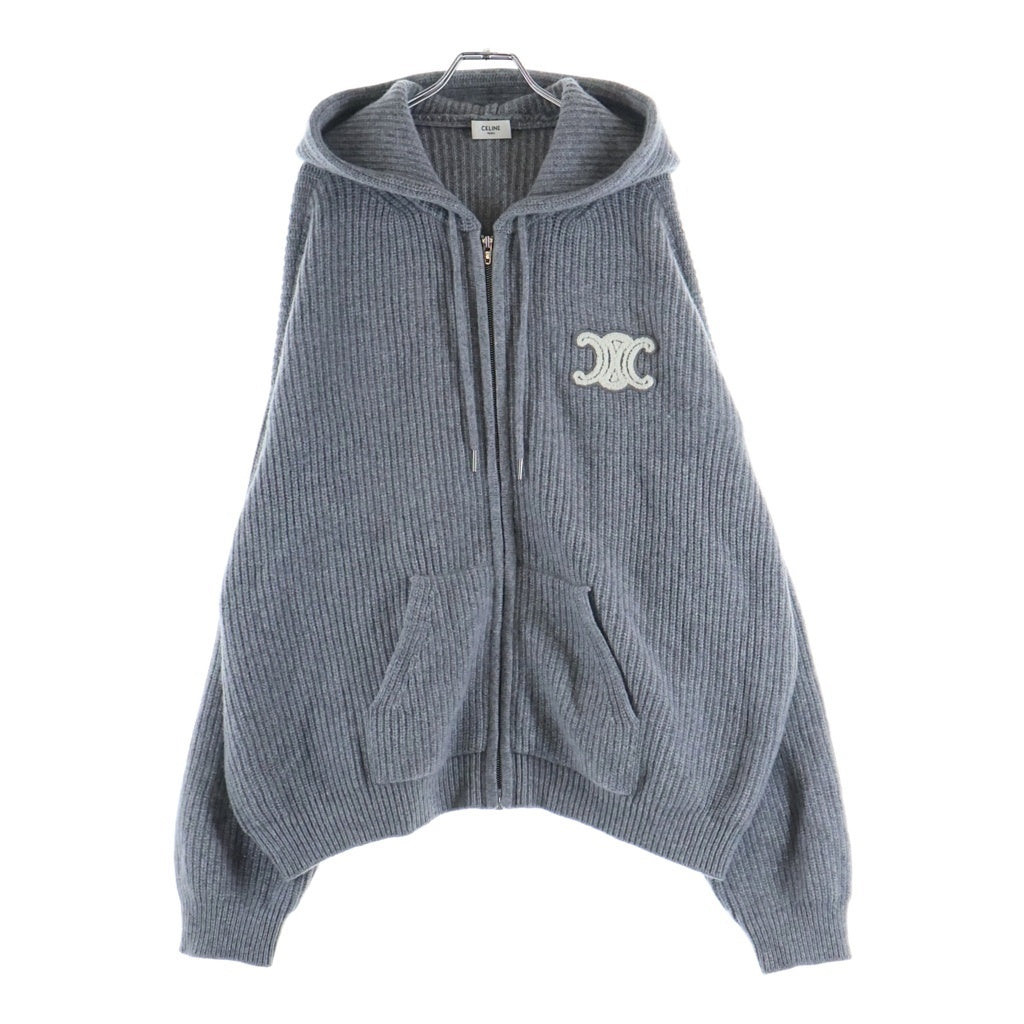 CELINE(セリーヌ) Triomphe Zip Up Knit Hoodie トリオンフ ジップアップ ニットパーカー フーディー グレー RY0JF0ZTQ.38NO