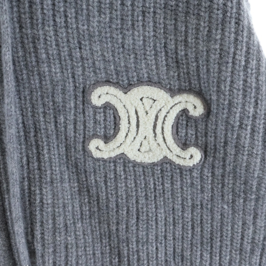 CELINE(セリーヌ) Triomphe Zip Up Knit Hoodie トリオンフ ジップアップ ニットパーカー フーディー グレー RY0JF0ZTQ.38NO