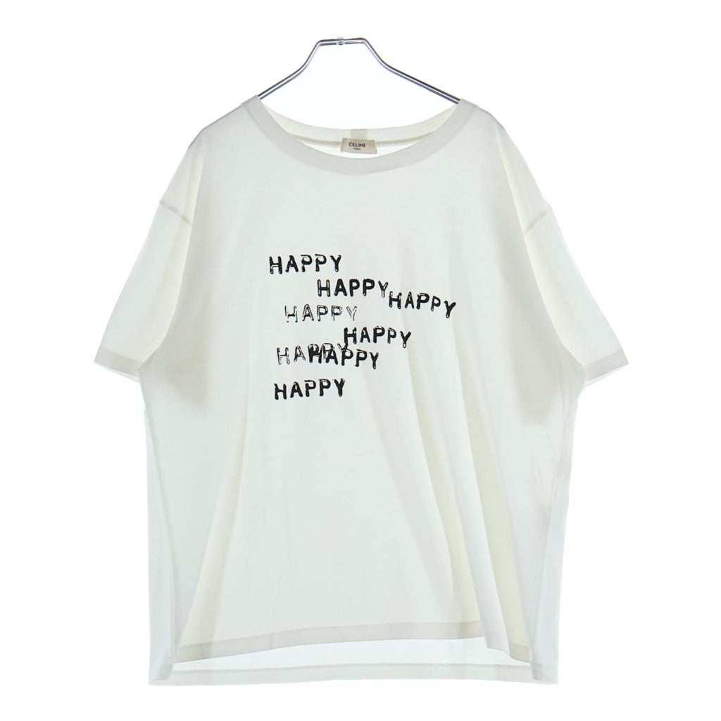 CELINE(セリーヌ) 25SS HAPPY HAPPY プリント クルーネック 半袖Tシャツ カットソー ホワイト RX06F671Q