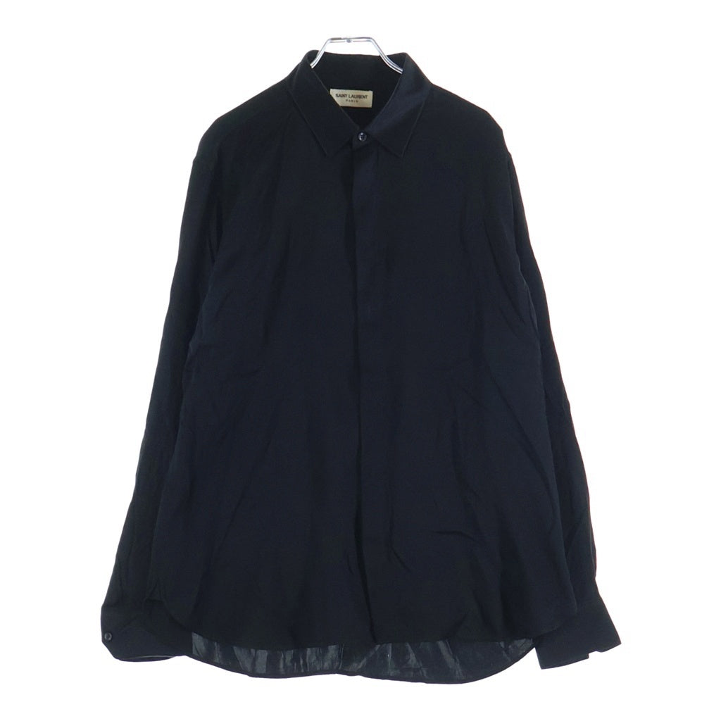 SAINT LAURENT PARIS(サンローランパリ) 比翼ボタン シルク 長袖シャツ ブラック 646850 Y900R