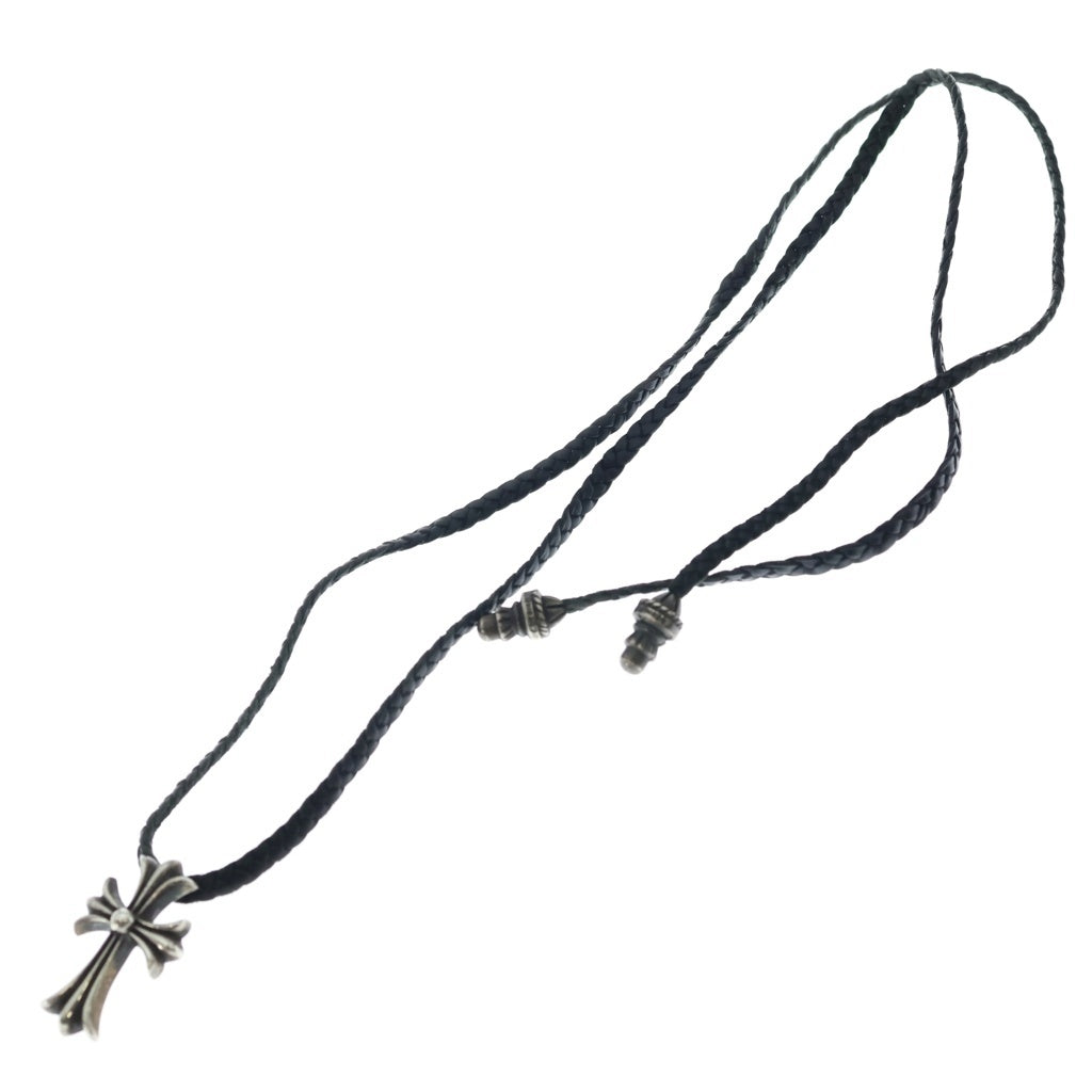 CHROME HEARTS(クロムハーツ) CH CRS SML CL スモールCHクロス クリンプト レザーブレイド ネックレス シルバー/ブラック BCA217