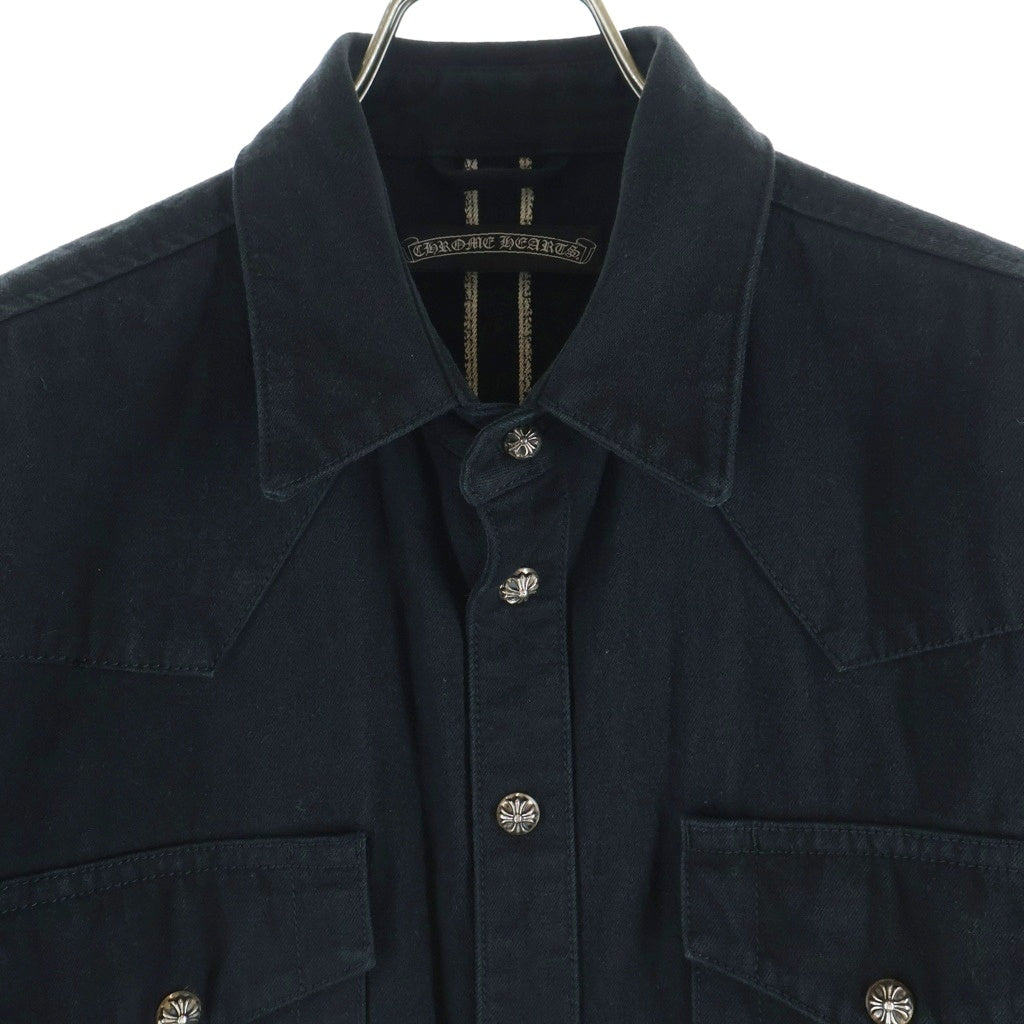 CHROME HEARTS(クロムハーツ) DENIM WESTERN デニムウエスタン 袖クロスパッチ クロスボタン デニム長袖シャツ ブラック