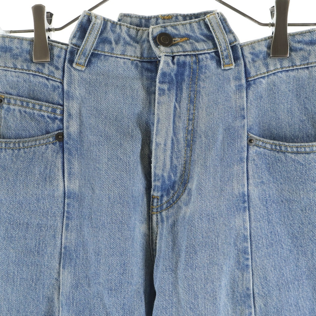 Maison Martin Margiela(メゾンマルタンマルジェラ) コットンカットアウトウエスト ワイドレッグ デニムパンツ ブルー S51LA0128 レディース