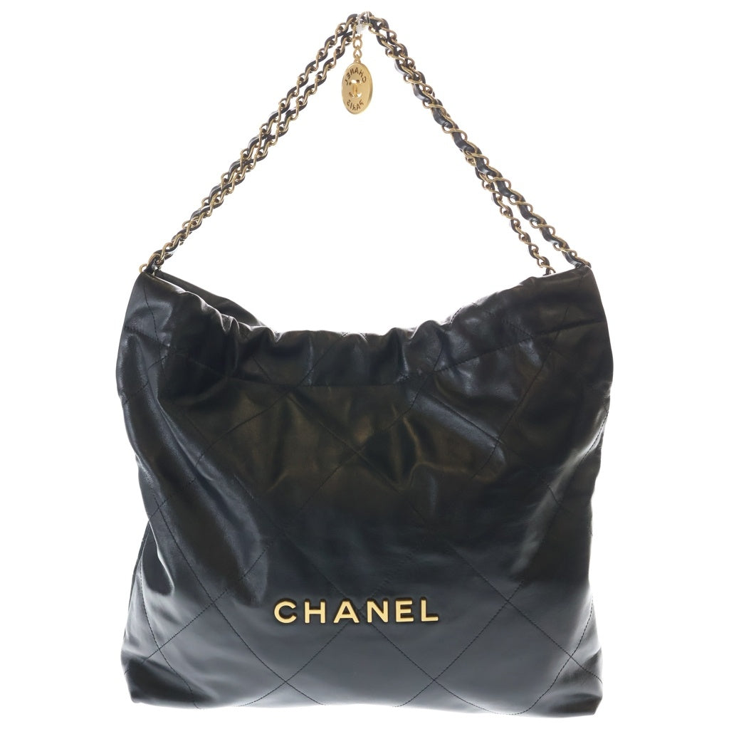 CHANEL(シャネル) シャネル22 ミディアム ハンドバッグ トートバッグ チェーンバッグ シャイニーカーフスキン ブラック ゴールド金具 レディース