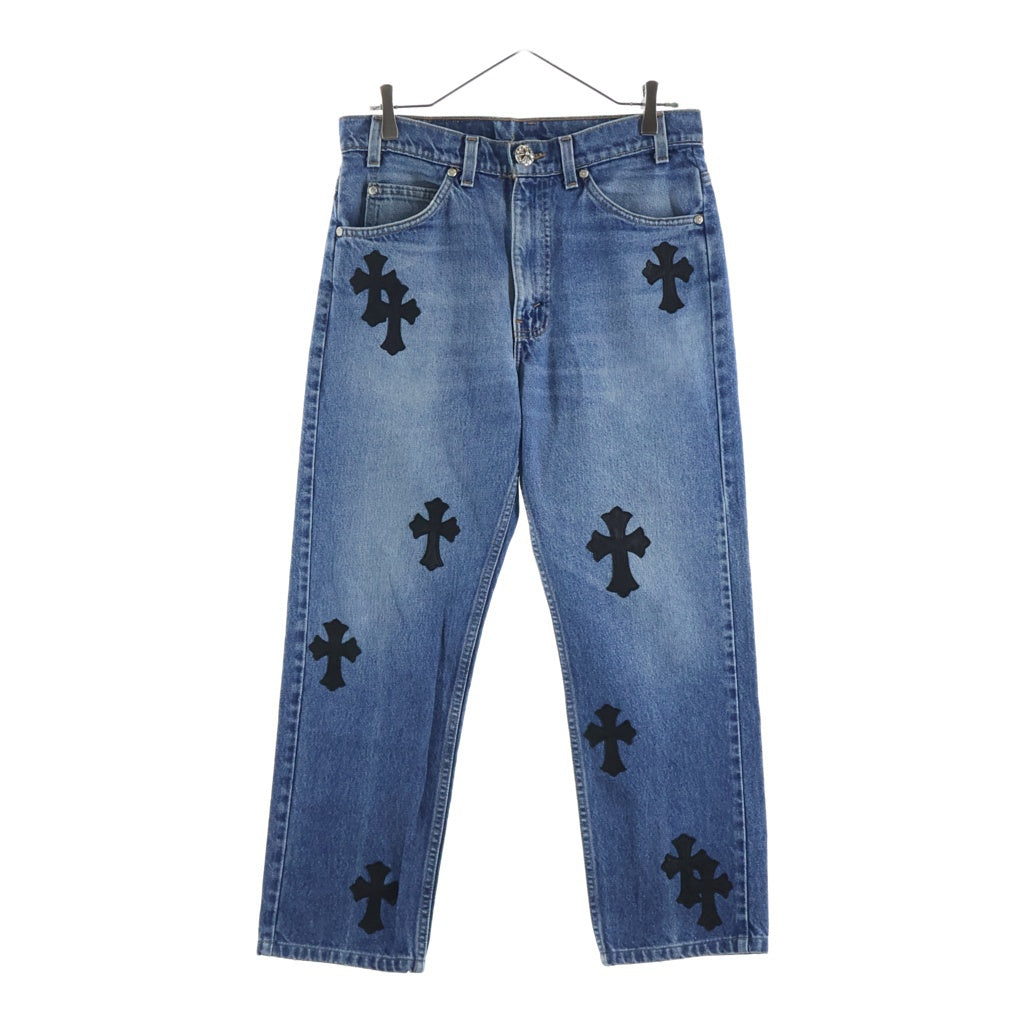 CHROME HEARTS(クロムハーツ) ×LEVI'S U VNTG JEAN BLU ORNG TAB ×リーバイス クロスパッチ付き ウォッシュド505デニムパンツ インディゴ