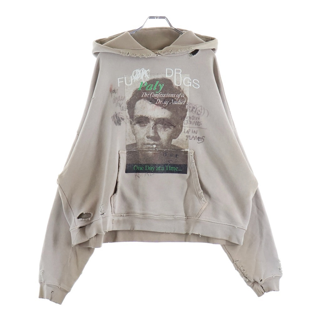 Paly Hollywood(パリーハリウッド) CONFESSIONS HOODIE BROWN ダメージ加工プルオーバーパーカー フーディー ベージュ